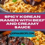 Spicy Korean Ramen with Grilled Beef & Creamy Sauce