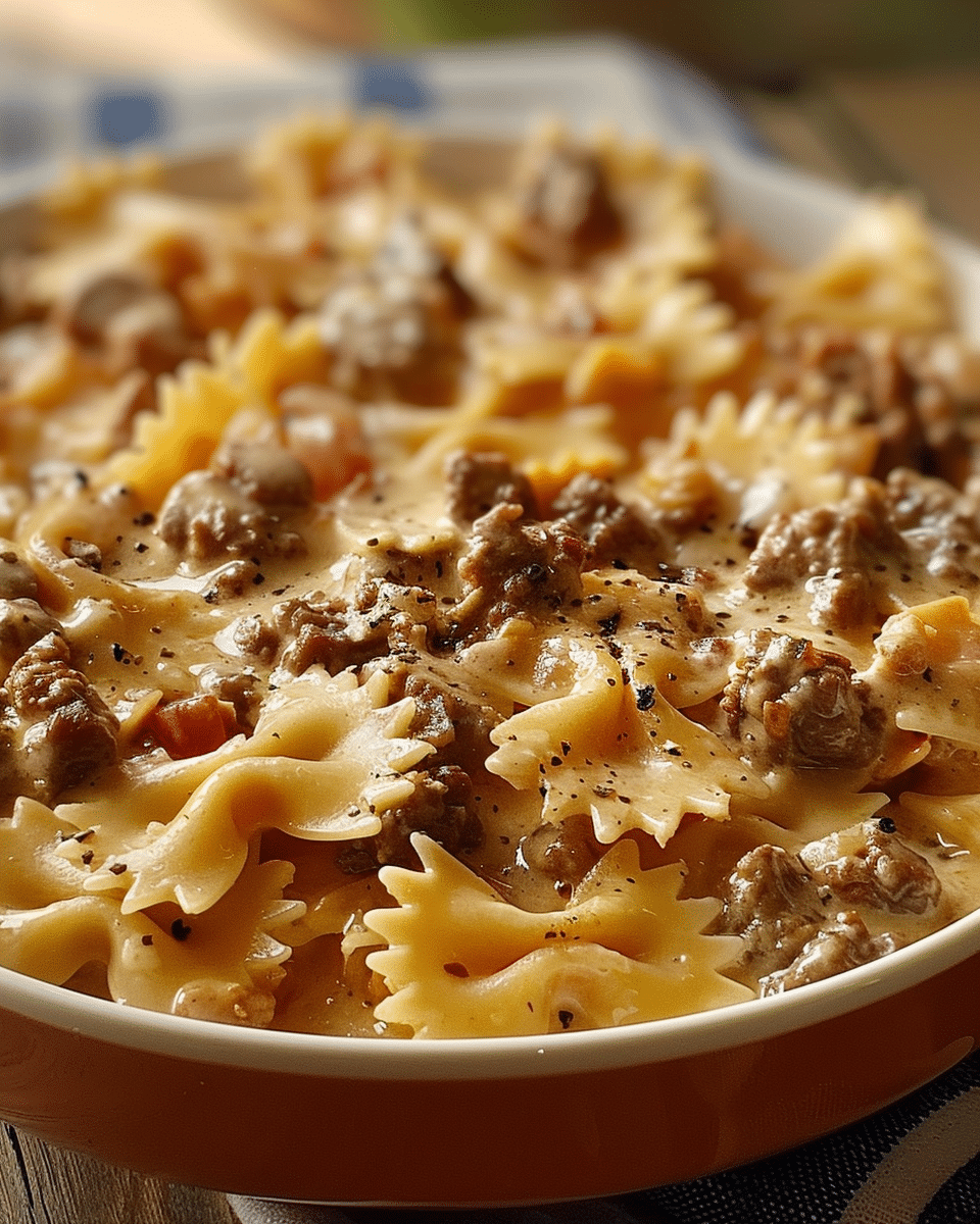Creamy Beef and Bowtie Pasta
