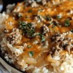 French Onion Ground Beef and Rice Casserole