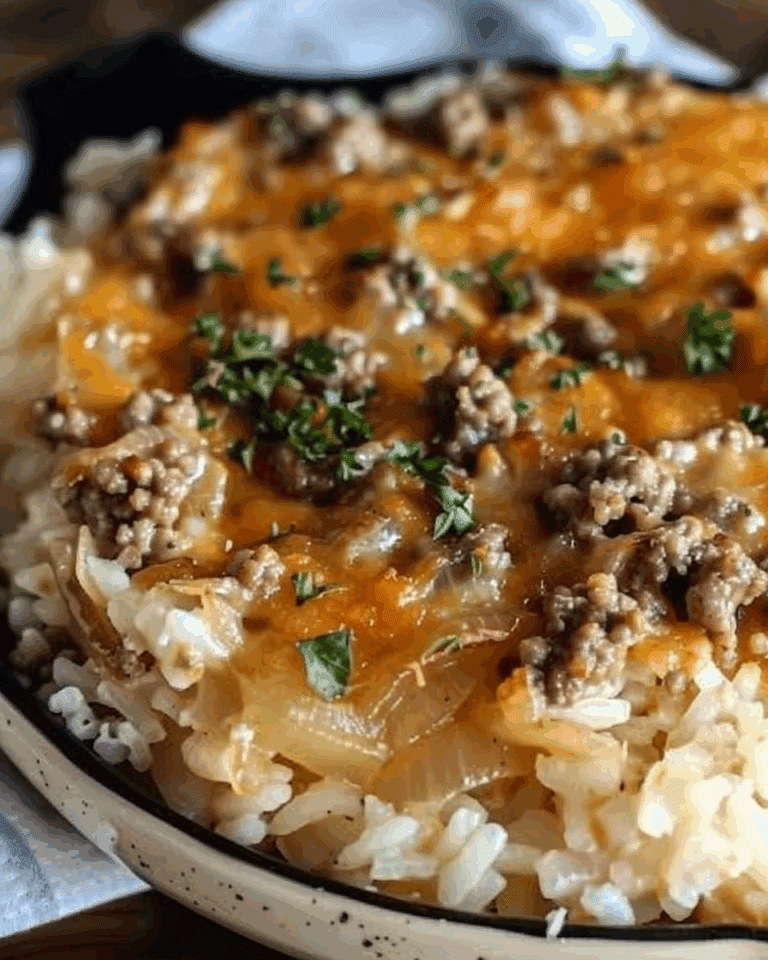 French Onion Ground Beef and Rice Casserole