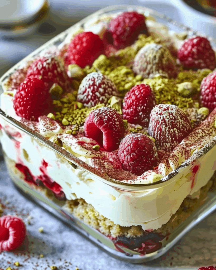 White Chocolate Raspberry Pistachio Tiramisu