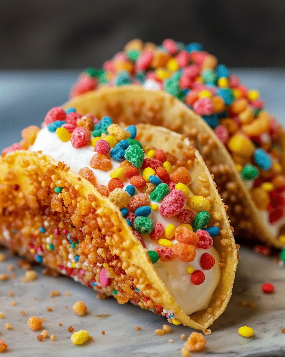 Fruity Pebbles Cheesecake Tacos
