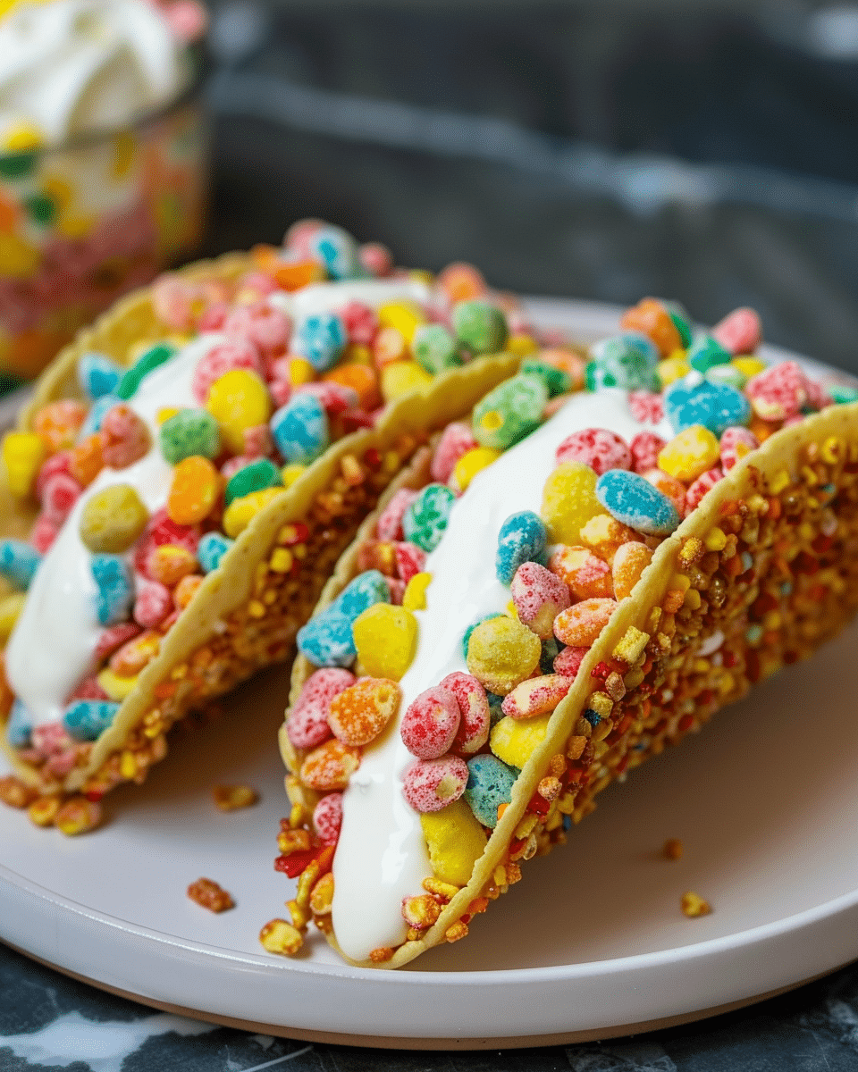 Fruity Pebbles Cheesecake Tacos