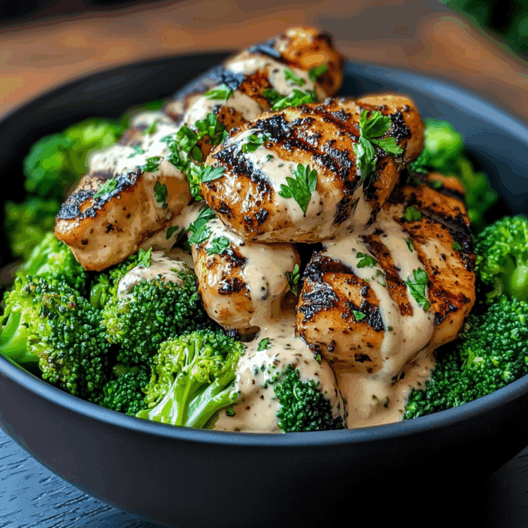 Grilled Chicken & Broccoli Bowls with Creamy Garlic Sauce
