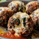 Spinach Garlic Meatballs Stuffed with Mozzarella