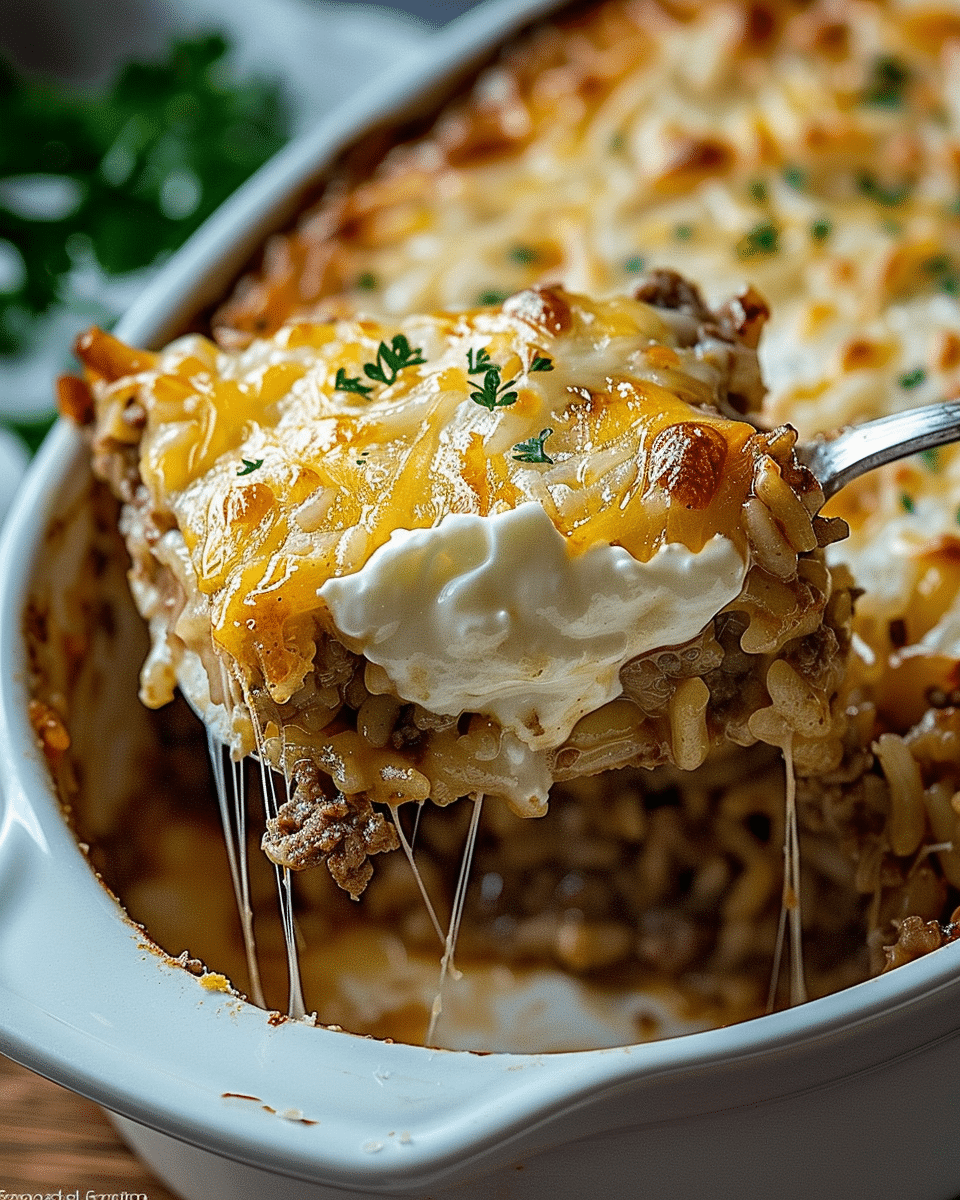 French Onion Ground Beef and Rice Casserole