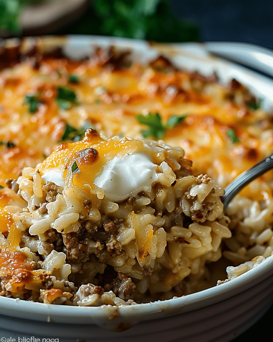 French Onion Ground Beef and Rice Casserole