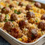 Honey Garlic Meatball Rice Bake