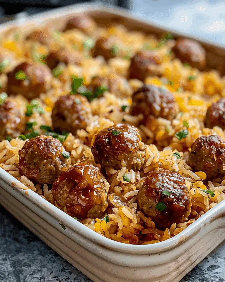 Honey Garlic Meatball Rice Bake