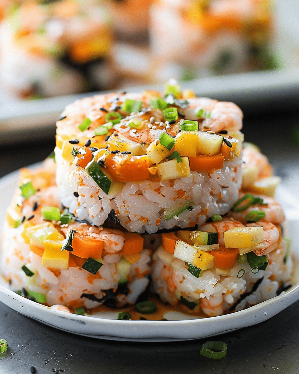 Spicy Shrimp Sushi Stacks