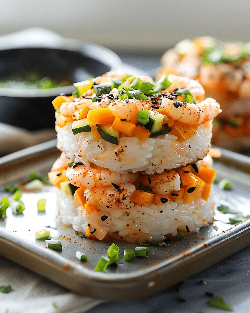 Spicy Shrimp Sushi Stacks