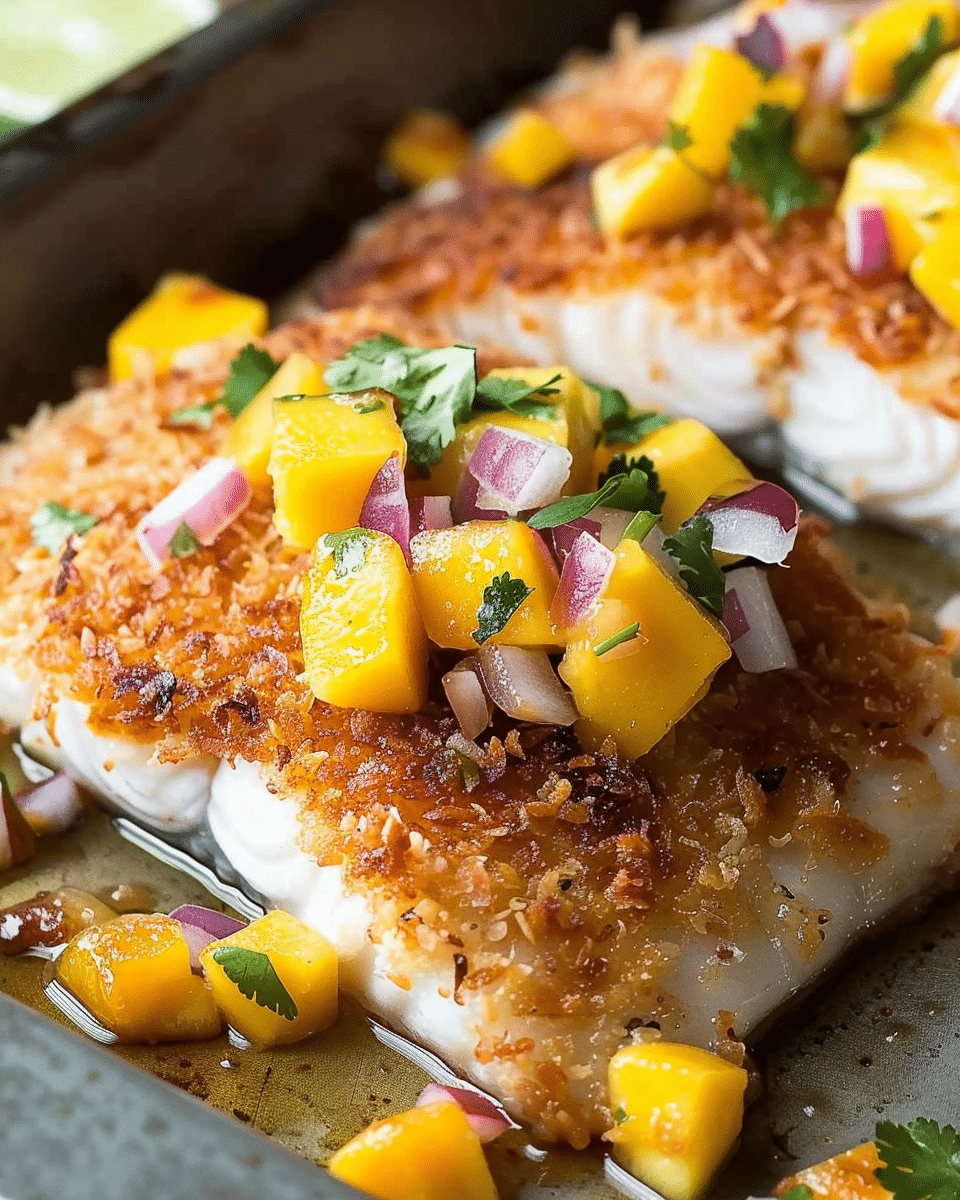Tropical Coconut Crusted Fish with Mango Salsa