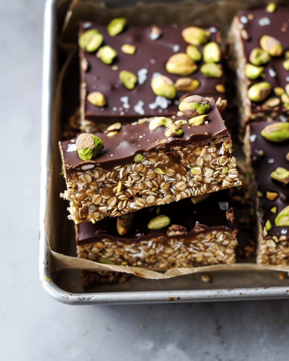 Salted Dark Chocolate Pistachio Quinoa Crunch Bars