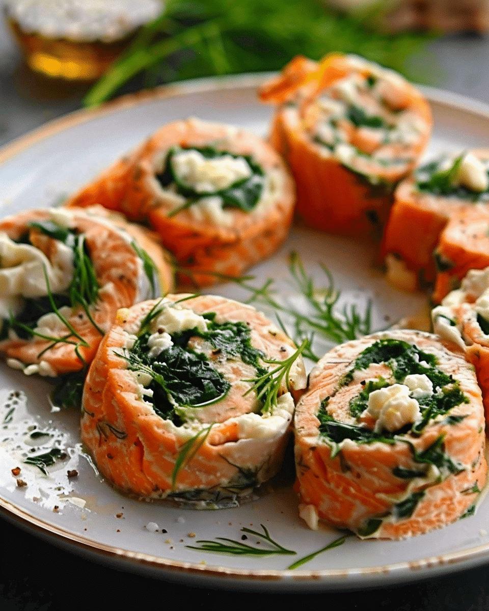 Spinach & Feta Stuffed Salmon Pinwheels