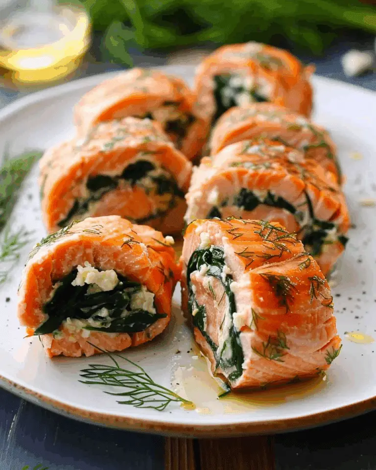 Spinach & Feta Stuffed Salmon Pinwheels