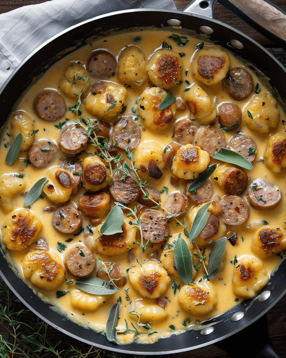 Creamy Butternut Squash Gnocchi with Sausage, Thyme, and Sage