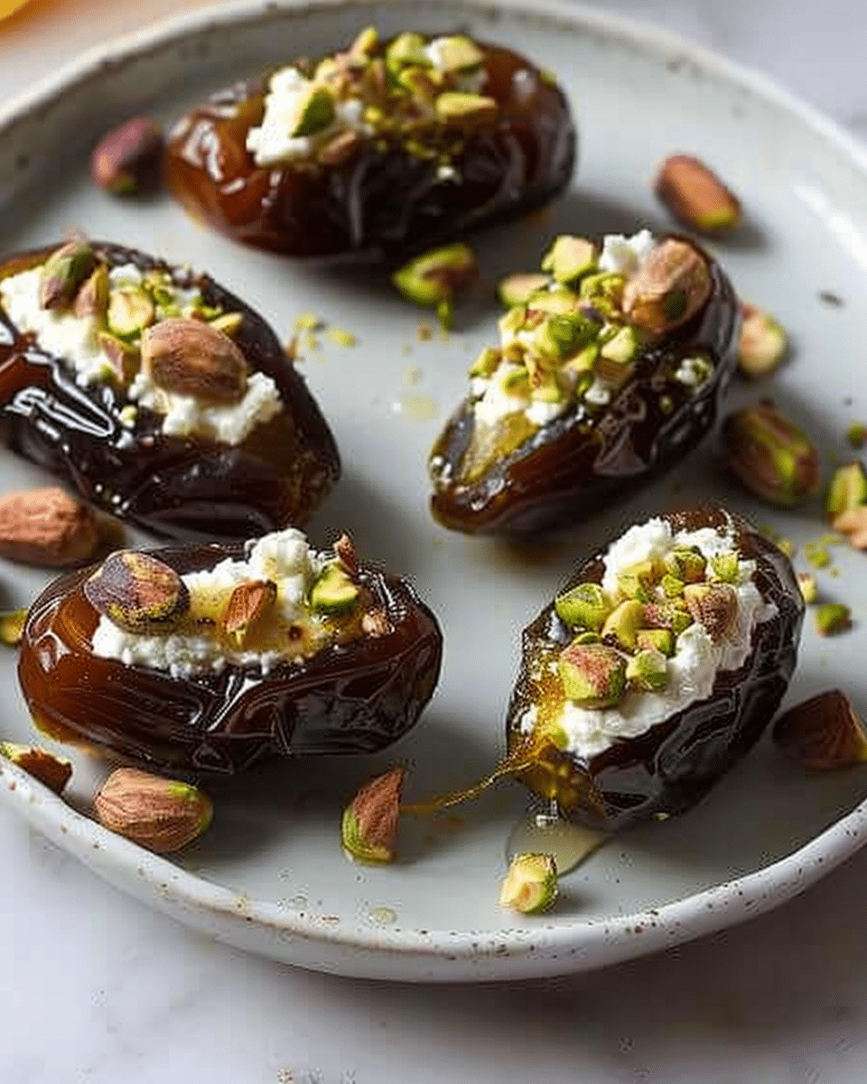 Honey Pistachio Ricotta Stuffed Dates