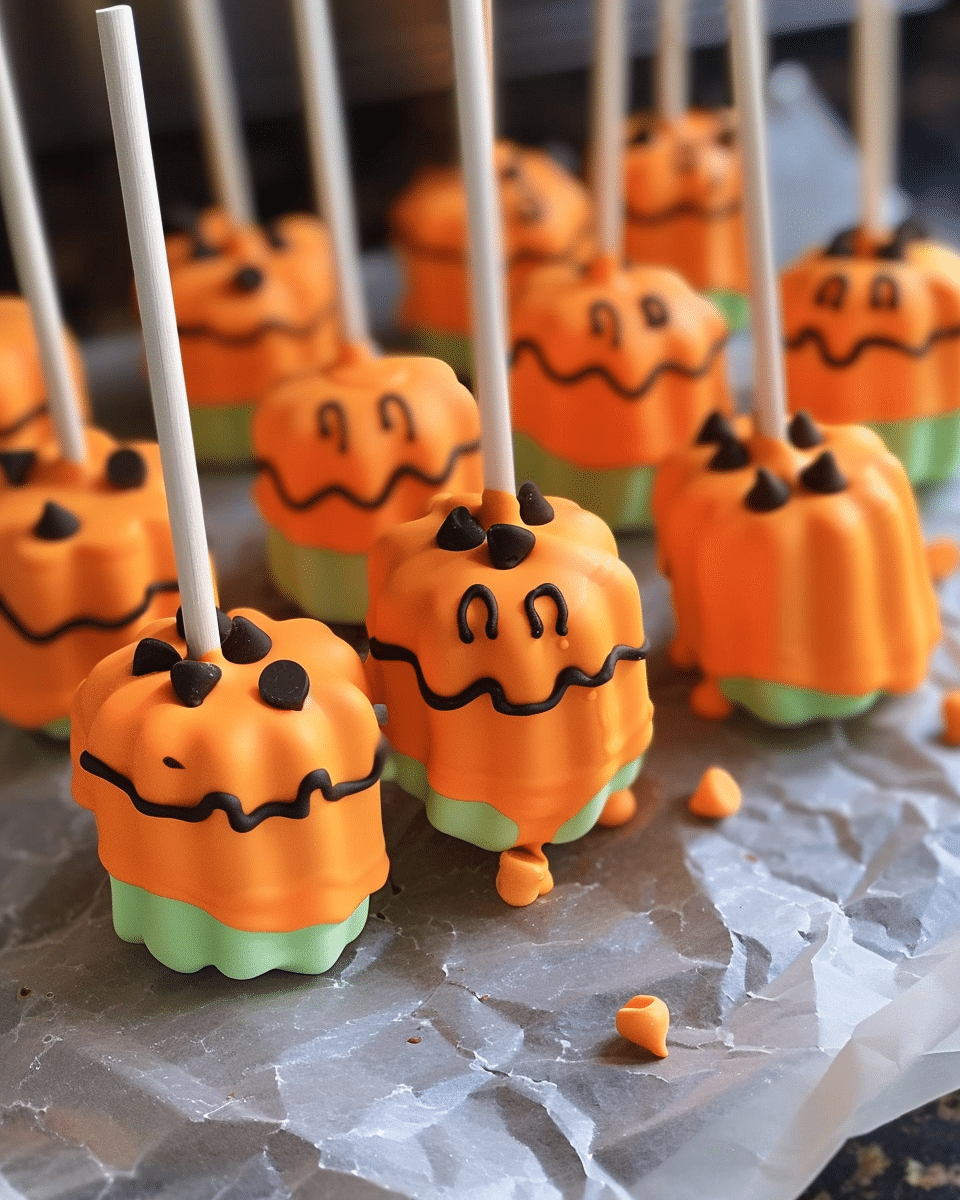 Candy-Dipped Marshmallow Pumpkin Pops