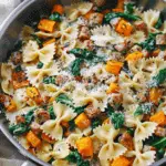 Creamy Roasted Butternut Squash Pasta with Sausage and Spinach