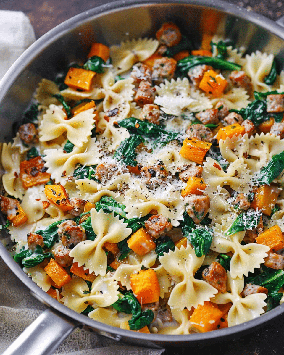 Creamy Roasted Butternut Squash Pasta with Sausage and Spinach