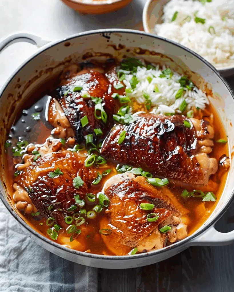 Caramelized Soy Chicken in Garlic Ginger Broth with Rice