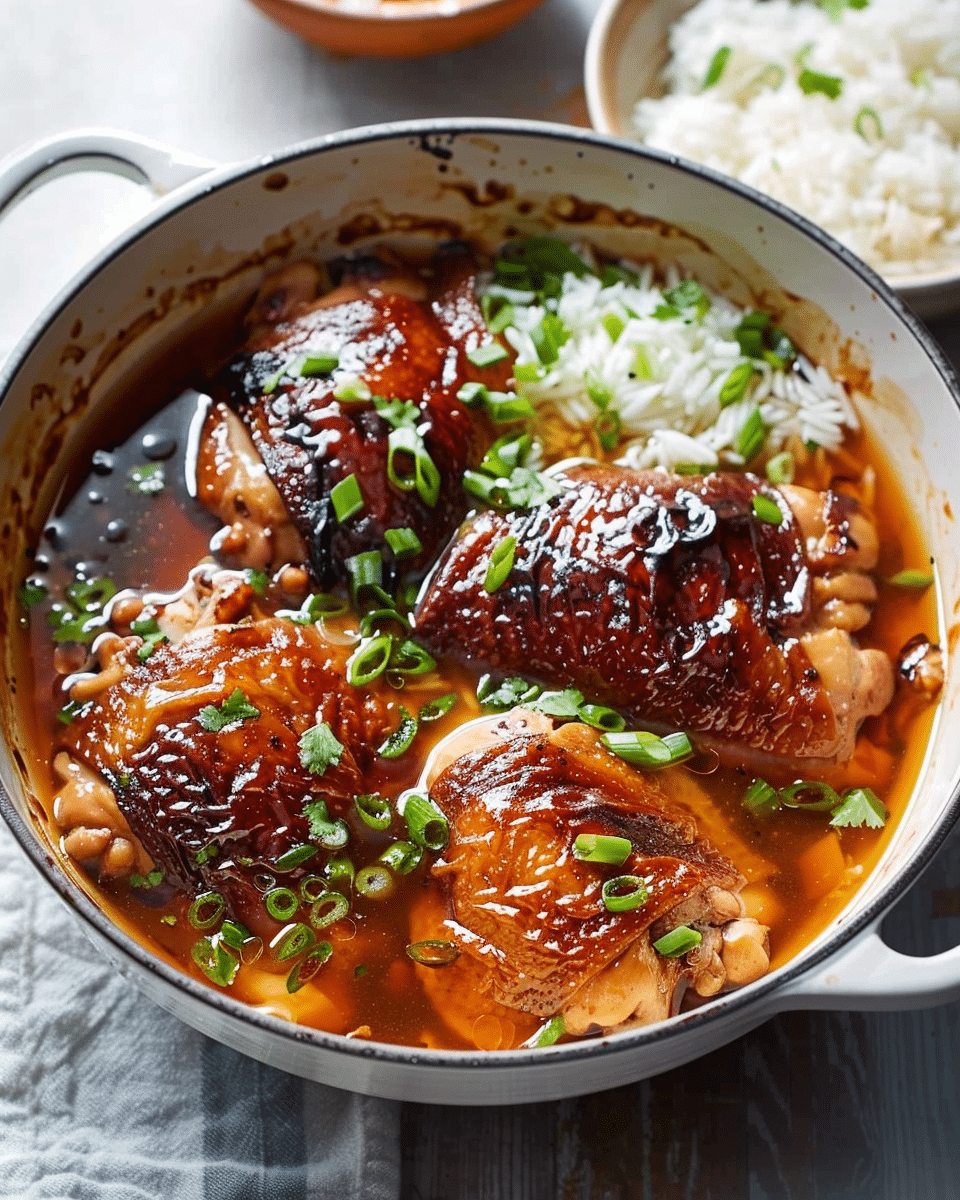 Caramelized Soy Chicken in Garlic Ginger Broth with Rice