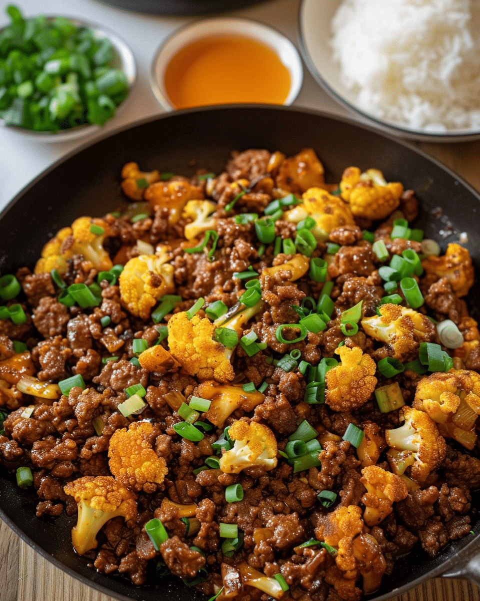 Crispy Chili Ground Beef and Cauliflower Skillet