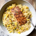 Creamed Corn Orzo with Salmon Recipe