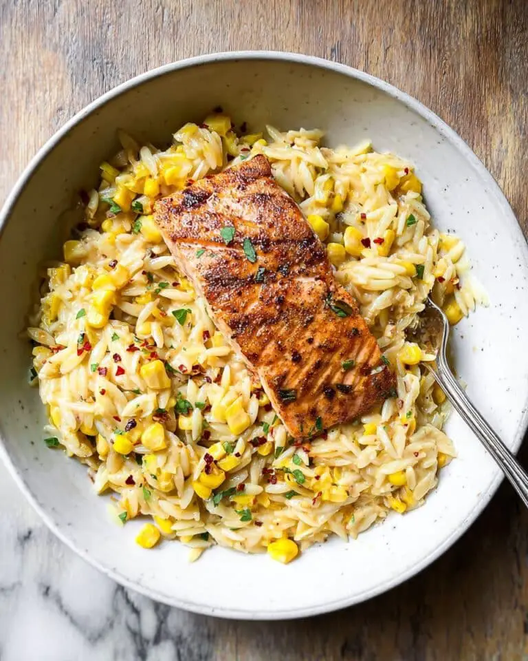 Creamed Corn Orzo with Salmon Recipe