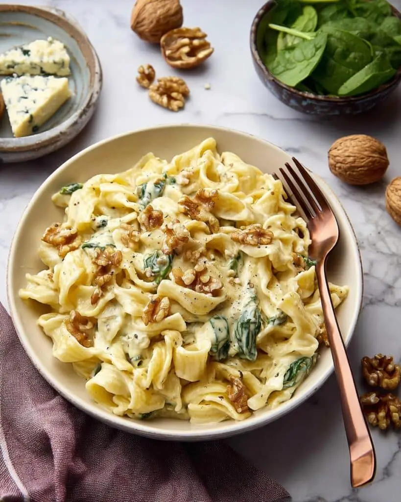 Blue Cheese Pasta with Spinach and Walnuts Recipe