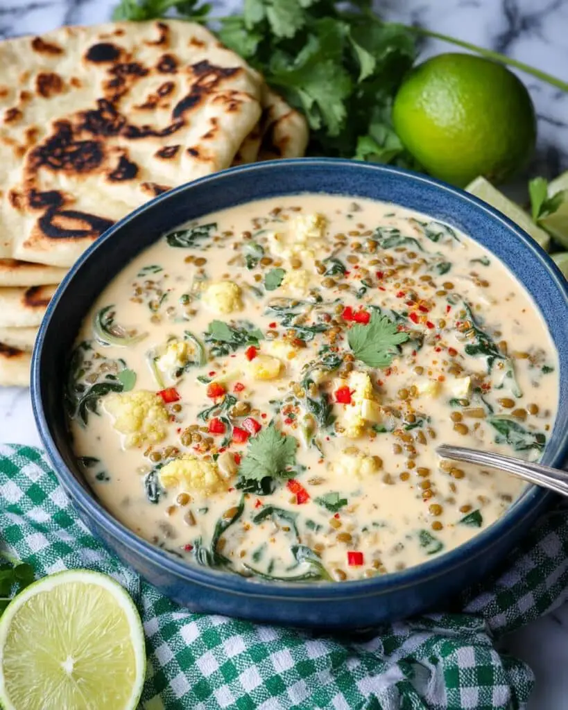 Lentil Cauliflower Soup with Spicy Coconut Broth Recipe