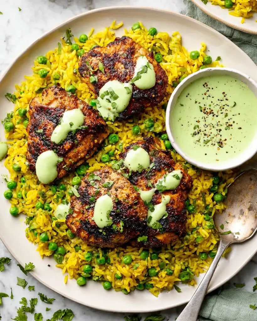 Peruvian Chicken and Rice with Green Sauce Recipe