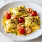 Ravioli in Crayfish Tomato Sauce with Saffron and Garlic Recipe