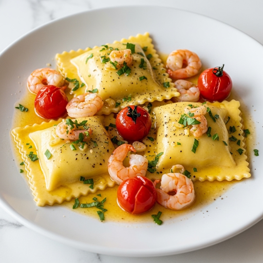 Ravioli in Crayfish Tomato Sauce with Saffron and Garlic Recipe