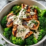Grilled Chicken & Broccoli Bowls with Creamy Garlic Sauce Recipe