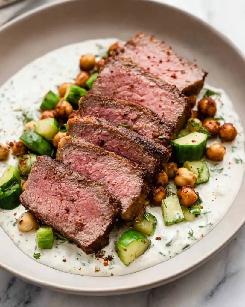 Marinated Lamb Backstrap with Greek-style Cucumber and Yoghurt Dip Recipe