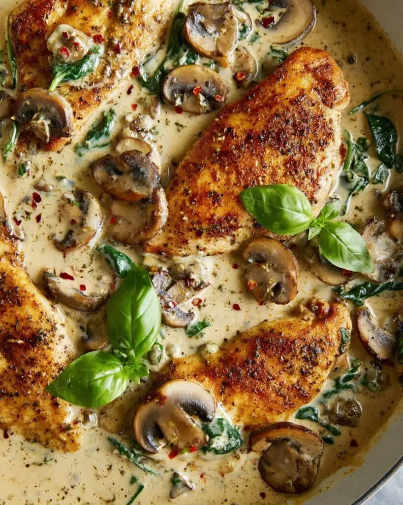 Creamy Mushroom Chicken with Sun-Dried Tomatoes and Olives Recipe