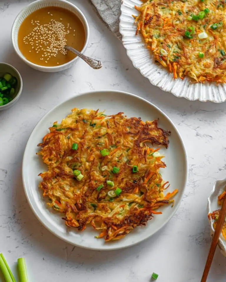 Vegetable Pancake with Spicy Peanut Dipping Sauce Recipe