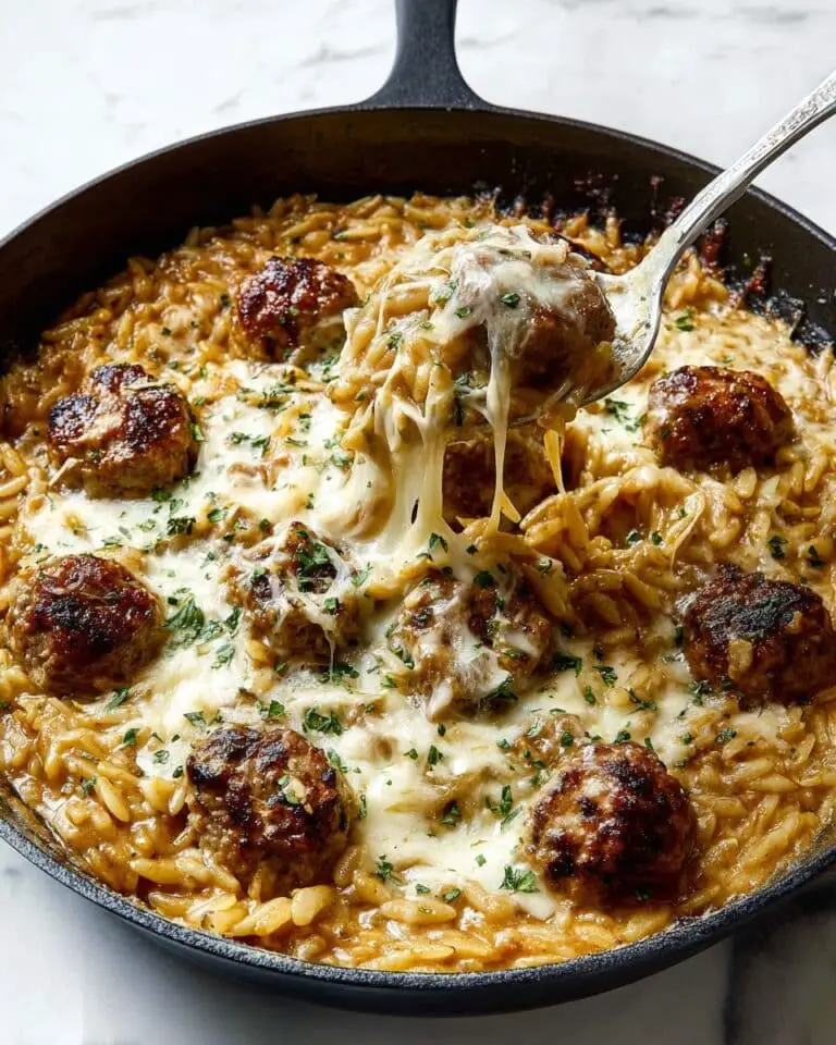 French Onion Orzo with Meatballs Recipe