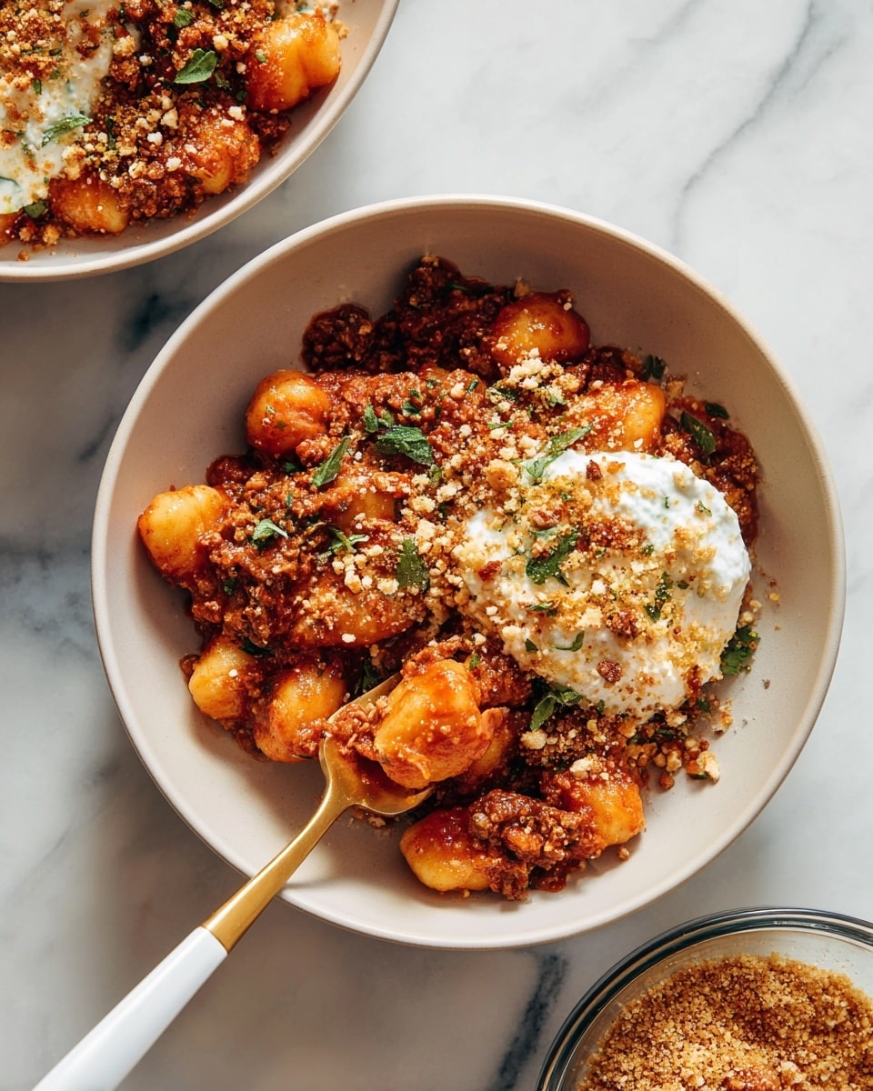 Millionaire Gnocchi with Red Sauce, Herbed Ricotta, and Golden Crispies Recipe