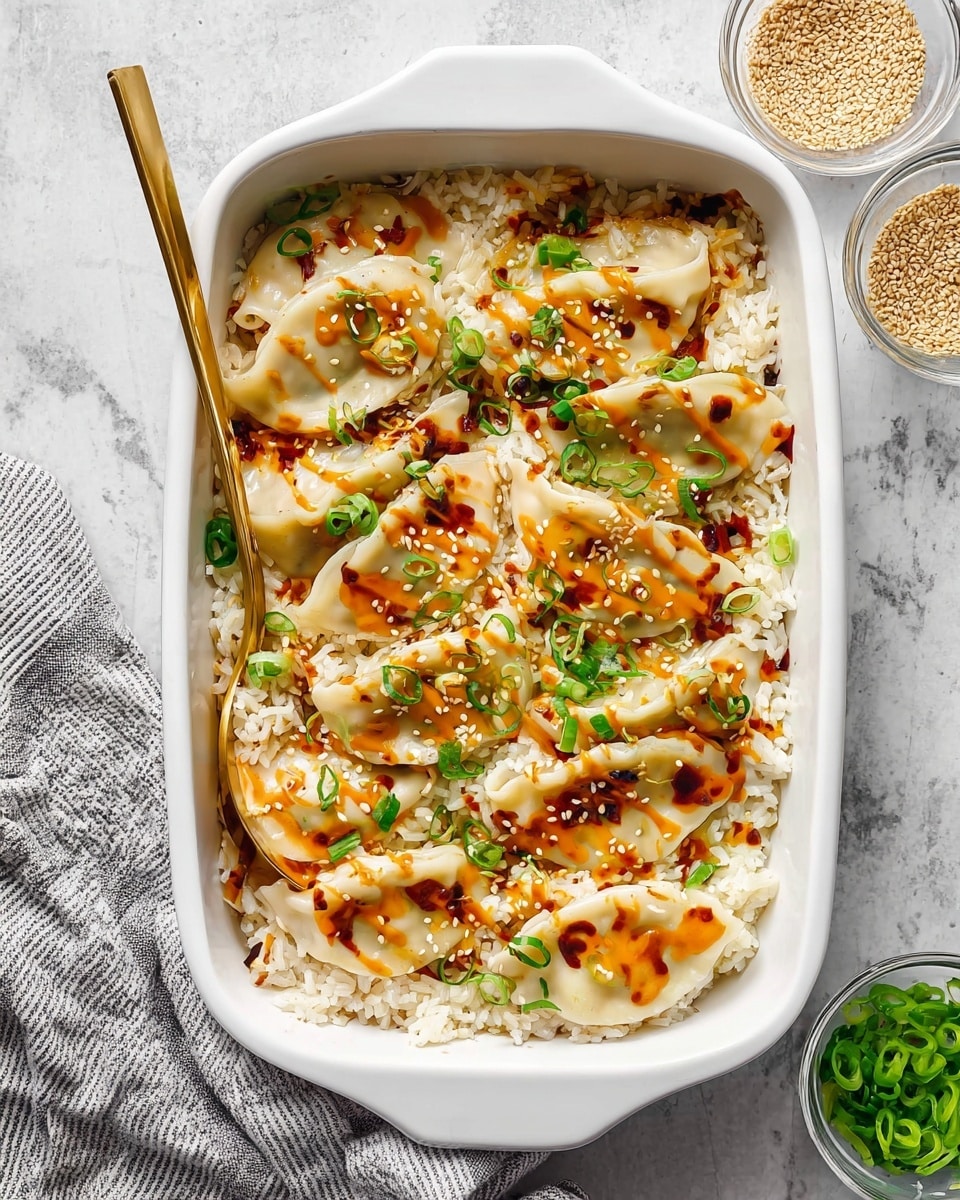 One-Pan Viral Dumpling Bake with Rice Recipe