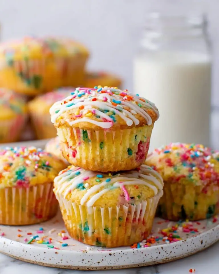 Funfetti Muffins with Rainbow Sprinkles and Vanilla Glaze Recipe