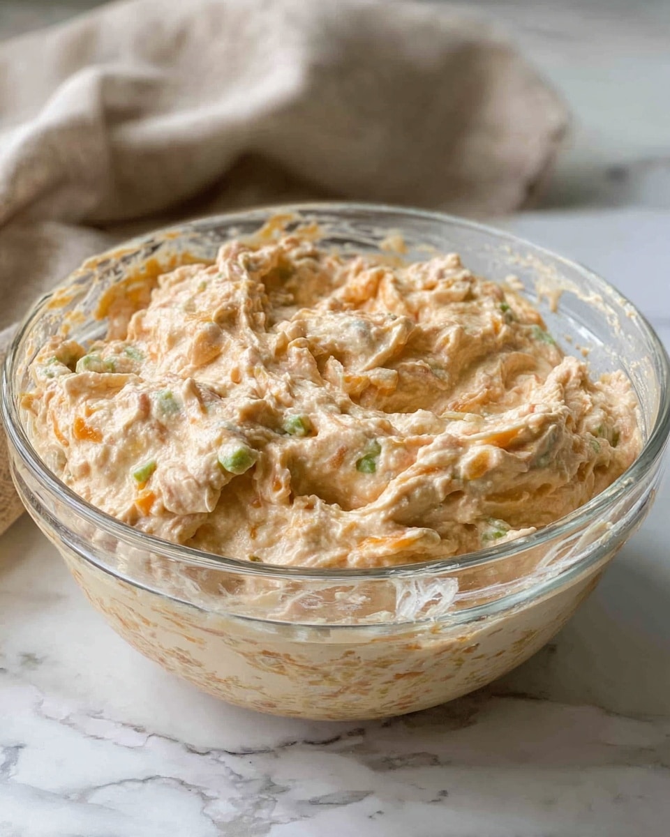 A clear glass bowl filled with a thick, creamy mixture that has a light orange color with bits of green and small chunks throughout. The mixture looks slightly chunky and textured, with some uneven peaks and swirls on the surface. The bowl is placed on a white marbled surface, and there is a soft, light beige cloth in the background. The overall look is rustic and fresh, showing a hearty dish ready to be served photo taken with an iphone --ar 4:5 --v 7