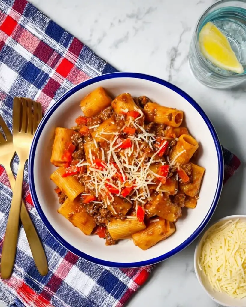 Rigatoni Steak Strip Ragu with Crispy Tomatoes & Parmesan Recipe