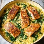 One Skillet Salmon with Lemon Orzo Recipe