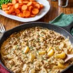 Ground Beef and Potatoes Skillet with Mushrooms and Cheddar Recipe
