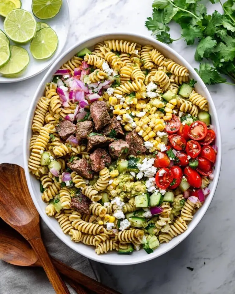 Steak Pasta Salad with Grilled Corn, Red Pepper, and Cotija Cheese Recipe