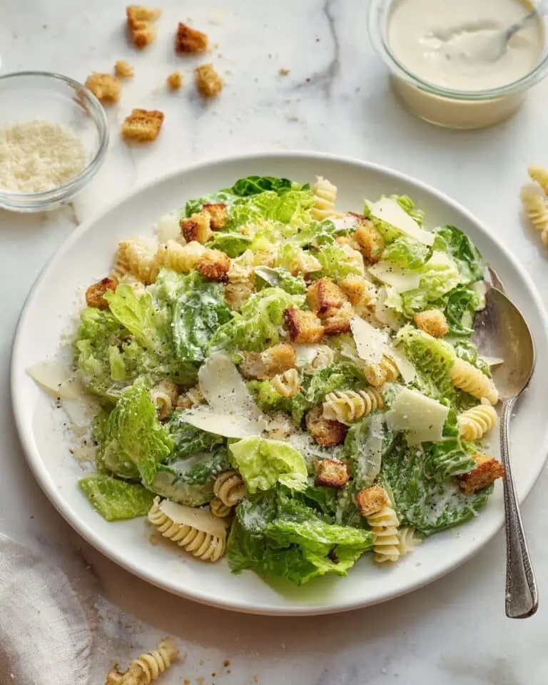 Caesar Pasta Salad with Sourdough Croutons and Greek Yogurt Dressing Recipe