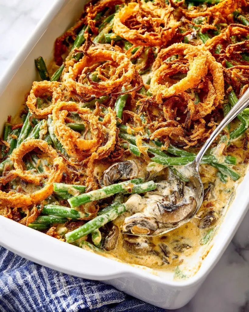 Creamy Green Bean Casserole with Fried Onions and Parmesan Recipe