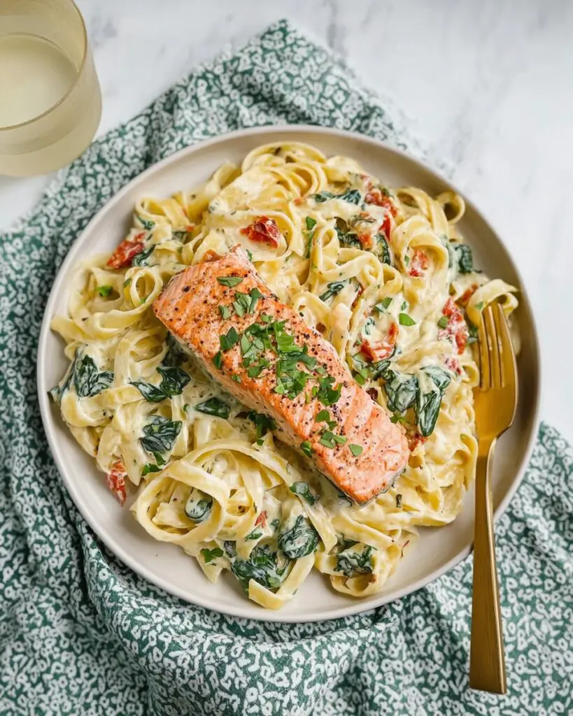 Tuscan Salmon Fettuccini Alfredo Recipe
